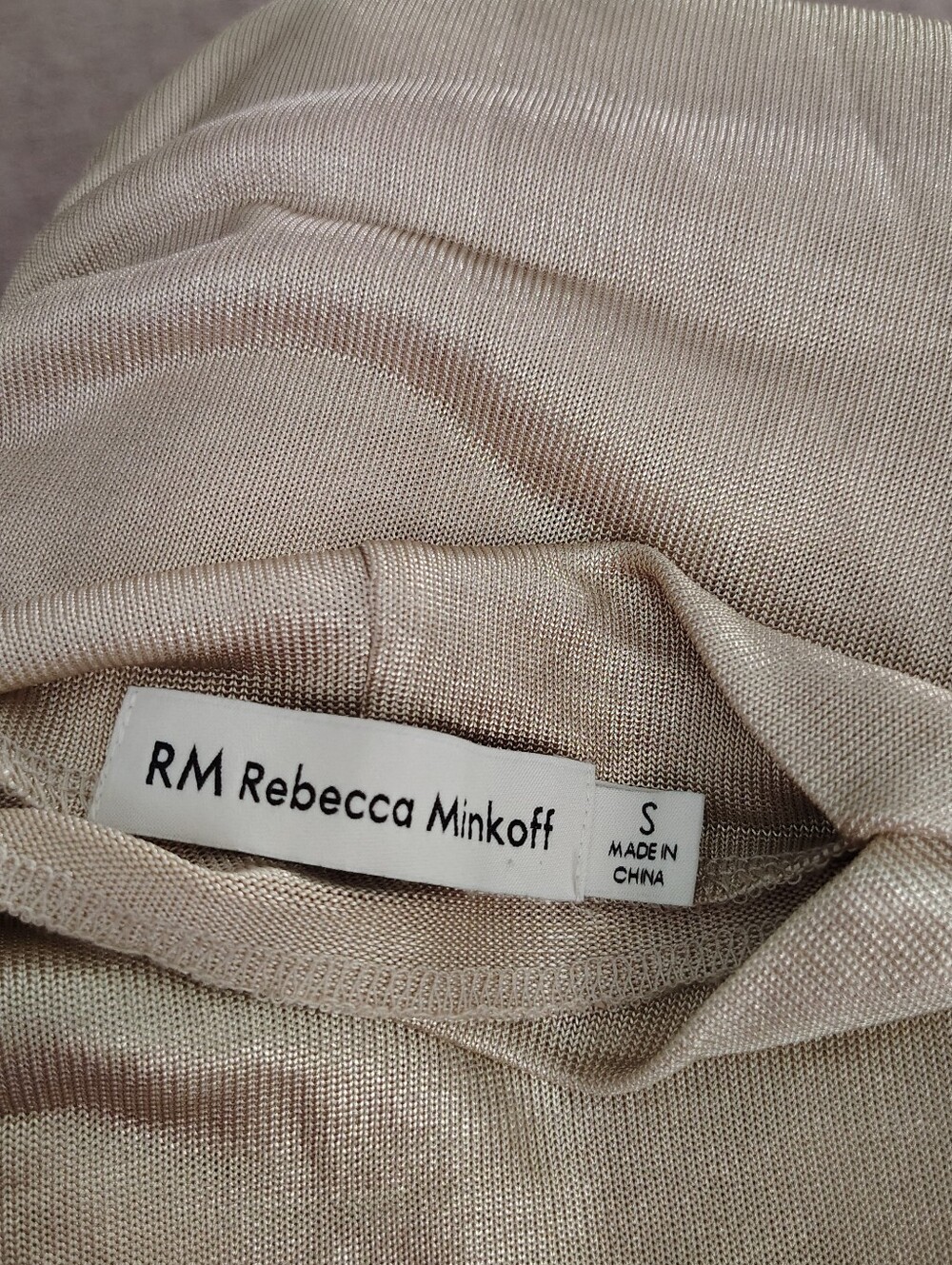 Rebecca Minkoff Shimmery Gold Mock Neck Top With Ruching - Picture 11 of 11